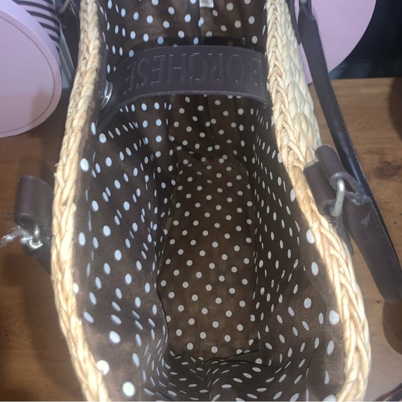 Borghese Straw Jute Shoulder Bag with Brown and White Polka Dot Lining NWT - Picture 8 of 8